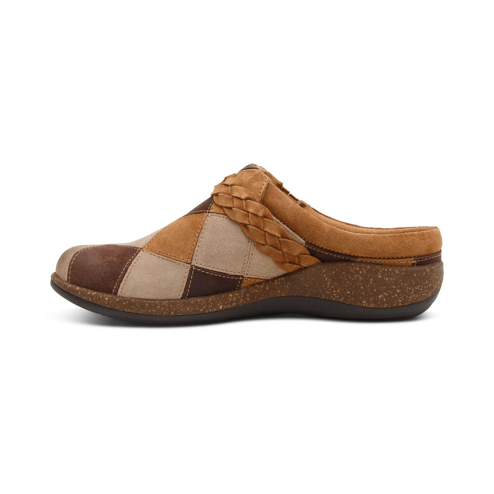 Aetrex Women's Libby Fleece With Arch Support Clogs - Brown | USA KKFSDOD